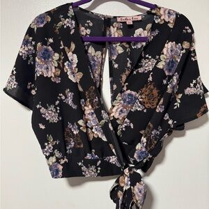 Pink and Purple Flutter Sleeve Wrap Crop Top